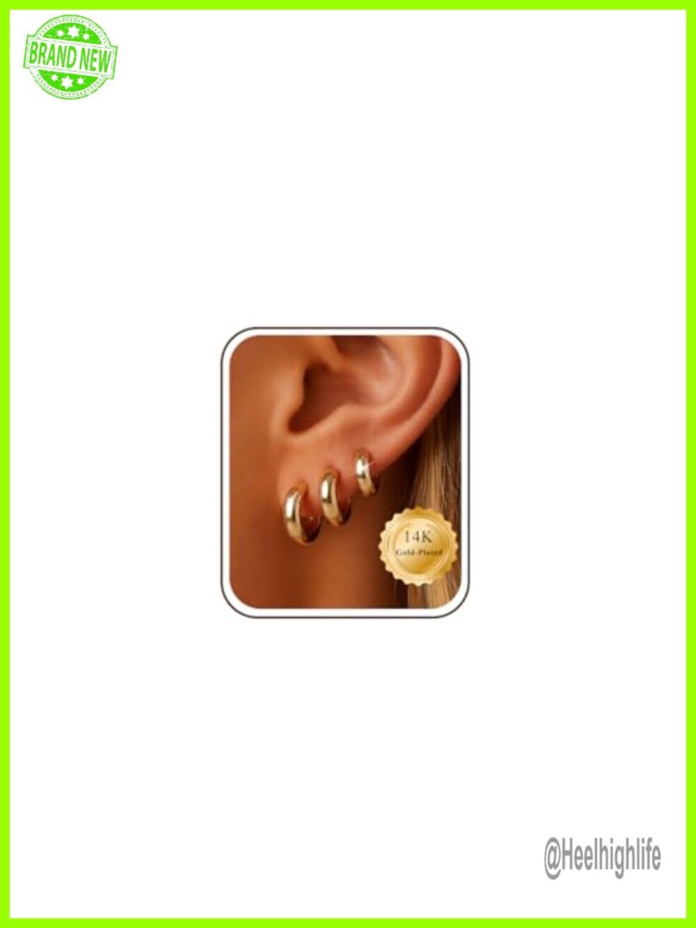 14K Gold Plated Hoop Earrings Set Small Chunky Huggie 3 Pairs